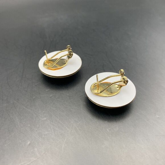 Karla Jordan Mother Of Pearl Earrings Omega Pierced Round Mosaic Look Vintage - Picture 7 of 7